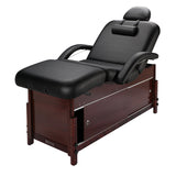 Master Massage 30" Cabrillo Stationary Massage Table Spa Salon Beauty Bed with Cabinet, Pneumatic Backrest and Leg Rest, Black with Walnut Legs
