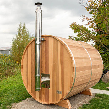 Dundalk Leisurecraft Canadian Timber Tranquility MP Barrel Sauna - Knotty Cedar Bevel Roof Barrel Sauna