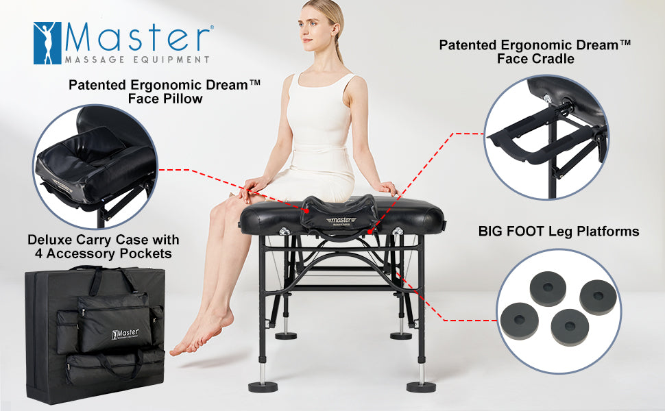 Master Massage 30" STRATOMASTER™ Portable Massage Table Package With NanoSkin™ (Black Color)