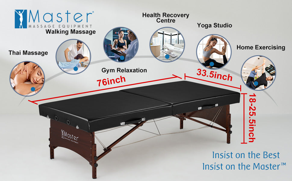 Master Massage 33.5" Canoga Low Height Super Wide Portable Massage Table, Yoga Exercise Bed, Thai Massage, Rehab Training Station Hub for Rehabilitation